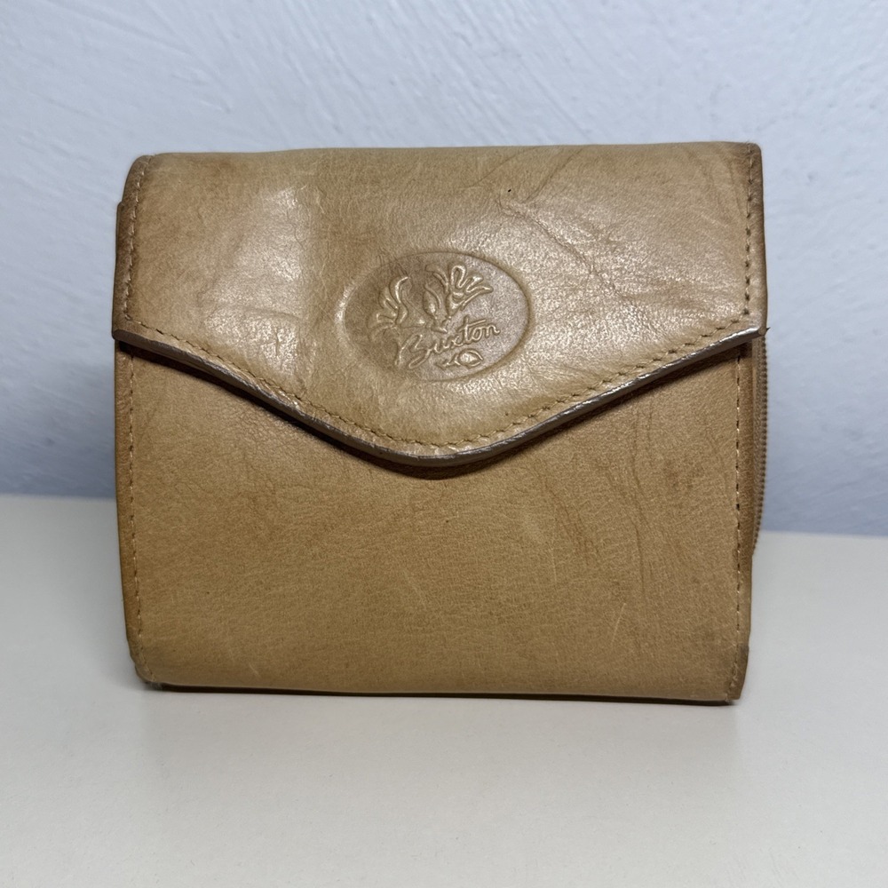 VTG Buxton Genuine Leather Wallet Womens Tan Leather Bifold Zipper Card Holder